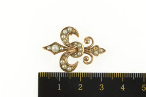 14K Seed Pearl Encrusted Fleur De Lis Pin/Brooch Yellow Gold