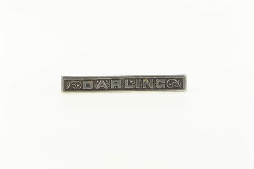 Sterling Silver 1940's Darling Etched Sweetheart Love Bar Pin/Brooch