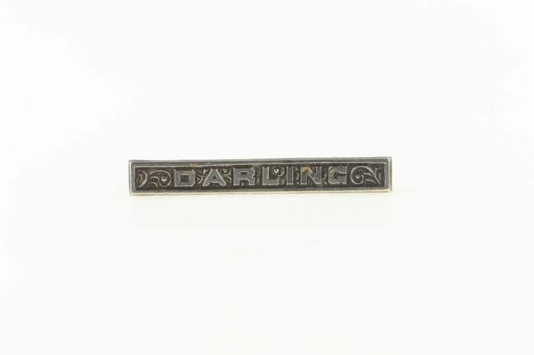 Sterling Silver 1940's Darling Etched Sweetheart Love Bar Pin/Brooch