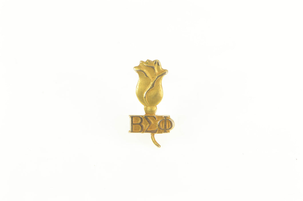 10K Beta Sigma Phi Yellow Rose Sorority Lapel Pin/Brooch Yellow Gold