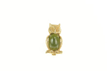 Load image into Gallery viewer, 14K Oval Nephrite Perched Owl Wisdom Lapel Pin/Brooch Yellow Gold