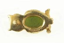 Load image into Gallery viewer, 14K Oval Nephrite Perched Owl Wisdom Lapel Pin/Brooch Yellow Gold