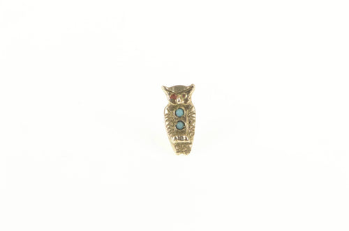 Gold Filled Turquoise Ruby Eyed Perched Owl Lapel Pin/Brooch