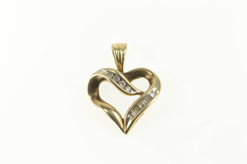 10K 0.15 Ctw Classic Curvy Wavy Heart Love Pendant Yellow Gold