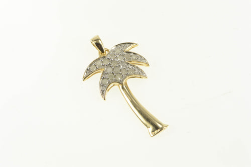 10K Pave Diamond Palm Tree Tropical Motif Pendant Yellow Gold