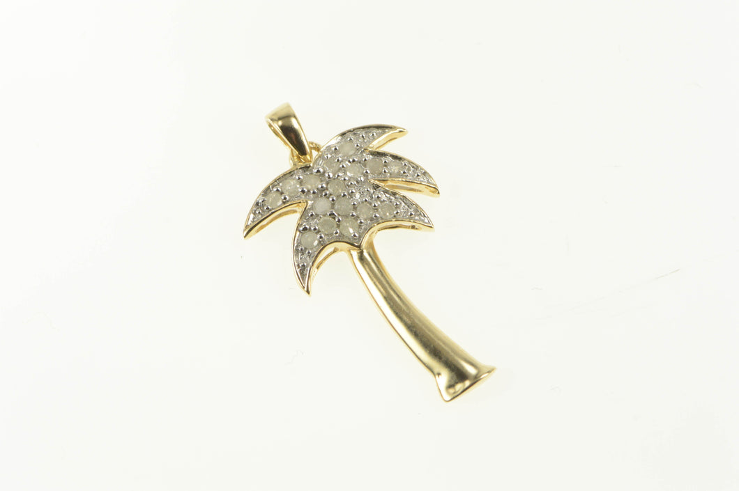 10K Pave Diamond Palm Tree Tropical Motif Pendant Yellow Gold