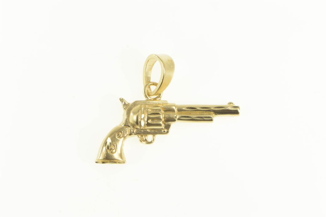 14K Diamond Cut Revolver Pistol Western Motif Pendant Yellow Gold