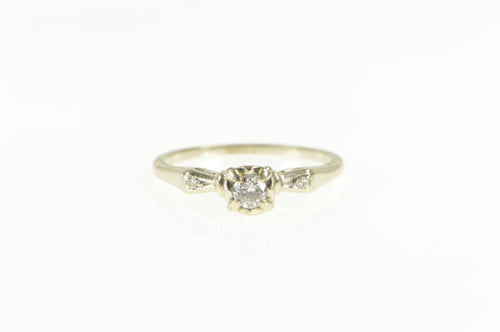 14K 1940's Classic Three Diamond Engagement Ring White Gold