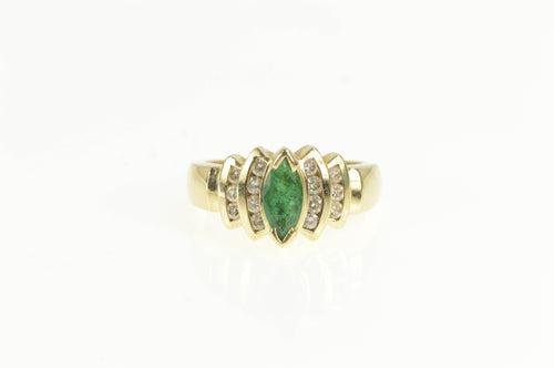 14K 1.30 Ctw Marquise Emerald Diamond Engagement Ring Yellow Gold