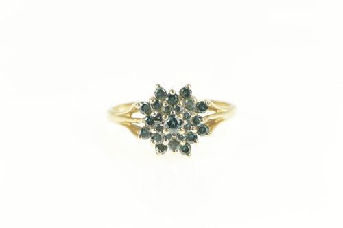 14K 0.50 Ctw Blue Diamond Round Cluster Cocktail Ring Yellow Gold
