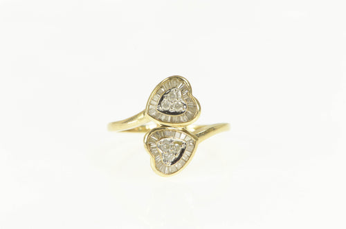 14K 0.50 Ctw Heart Baguette Cluster Bypass Ring Yellow Gold