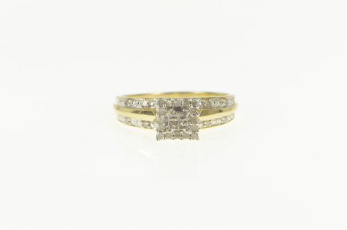 10K 0.20 Ctw Diamond Squared Cluster Engagement Ring Yellow Gold