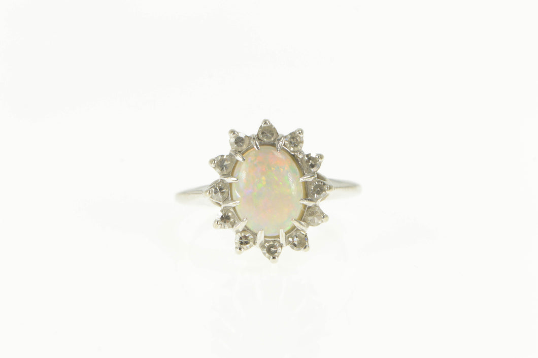 14K 1.25 Ctw Natural Opal Diamond Halo Statement Ring White Gold