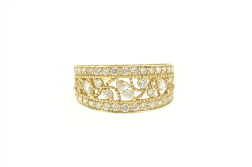 14K Graduated Floral Cubic Zirconia Ornate Statement Ring Yellow Gold
