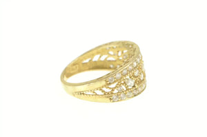14K Graduated Floral Cubic Zirconia Ornate Statement Ring Yellow Gold