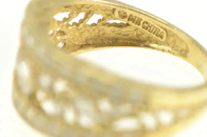14K Graduated Floral Cubic Zirconia Ornate Statement Ring Yellow Gold