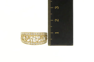 14K Graduated Floral Cubic Zirconia Ornate Statement Ring Yellow Gold