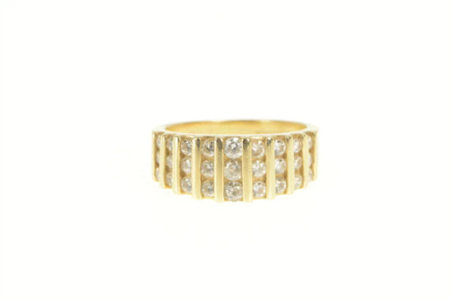 14K Cubic Zirconia Row Channel Statement Band Ring Yellow Gold
