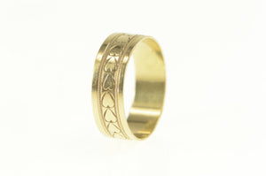 14K Art Deco Heart Pattern Ornate Band Ring Yellow Gold