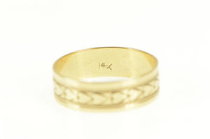 14K Art Deco Heart Pattern Ornate Band Ring Yellow Gold