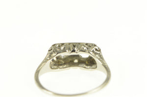 18K Art Deco Diamond Sapphire Filigree Setting Ring White Gold
