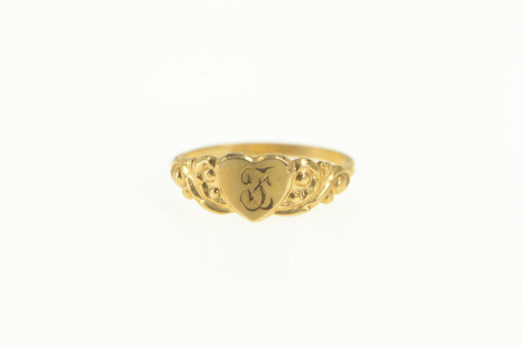 10K F E Monogram Cursive Initial Heart Child Baby Ring Yellow Gold