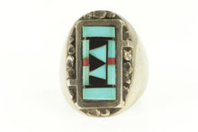 Load image into Gallery viewer, Sterling Silver Native American Turqouise Onyx Coral Inlay Ring