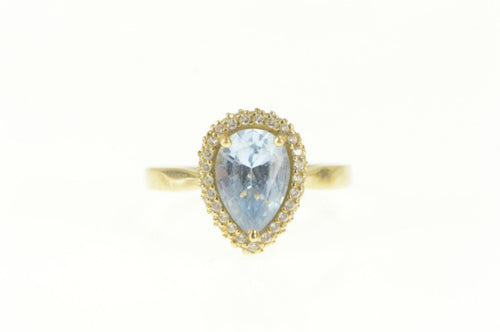 14K Pear Blue Topaz Diamond Halo Engagement Ring Yellow Gold