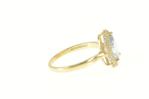 14K Pear Blue Topaz Diamond Halo Engagement Ring Yellow Gold