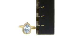 14K Pear Blue Topaz Diamond Halo Engagement Ring Yellow Gold