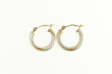 Load image into Gallery viewer, 14K Two Tone Rope Pattern Twist Fancy Hoop Earrings White Gold