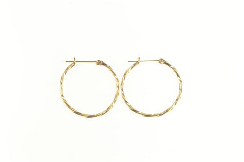 14K Squared Twist Design 26.1mm Hoop Earrings Yellow Gold