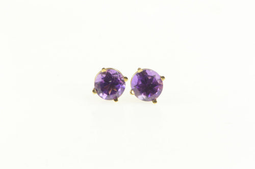 14K Amethyst Round Solitaire Classic Stud Earrings Yellow Gold