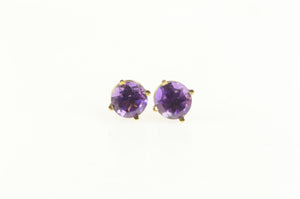 14K Amethyst Round Solitaire Classic Stud Earrings Yellow Gold