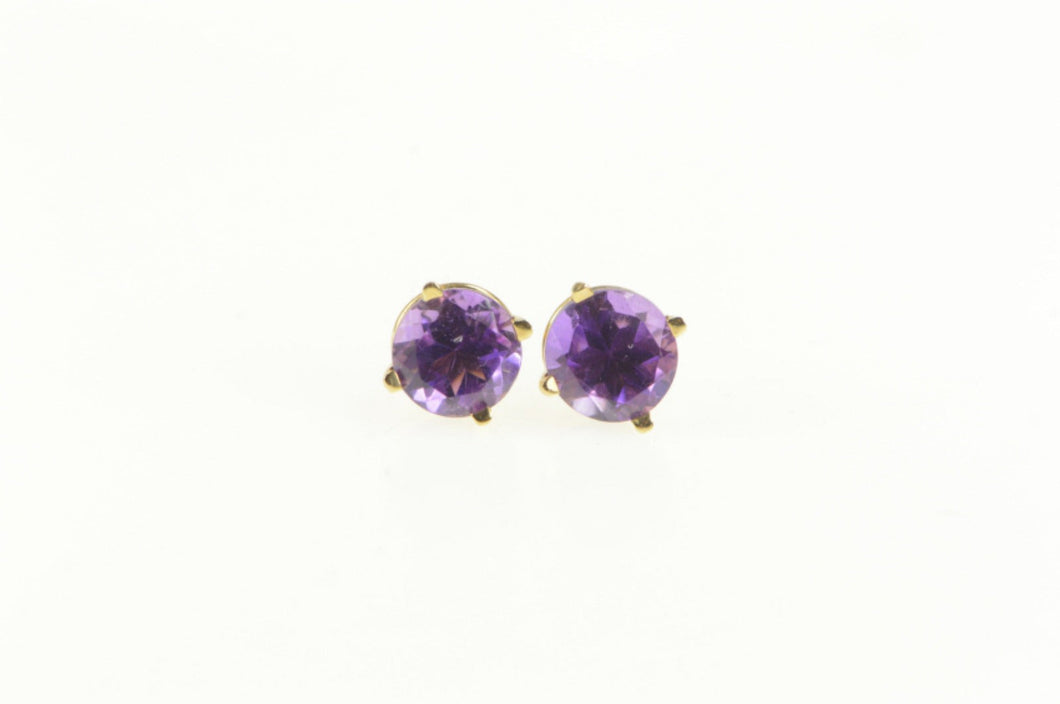 14K Amethyst Round Solitaire Classic Stud Earrings Yellow Gold
