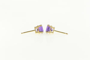 14K Amethyst Round Solitaire Classic Stud Earrings Yellow Gold