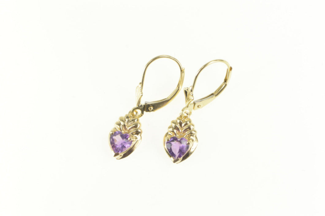 14K Heart Amethyst Dangle Love Symbol Earrings Yellow Gold
