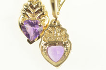 Load image into Gallery viewer, 14K Heart Amethyst Dangle Love Symbol Earrings Yellow Gold