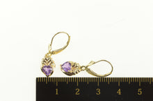 Load image into Gallery viewer, 14K Heart Amethyst Dangle Love Symbol Earrings Yellow Gold