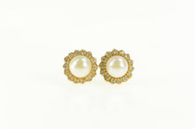 Load image into Gallery viewer, 18K Pearl Diamond Halo Classic Statement Stud Earrings Yellow Gold