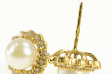 Load image into Gallery viewer, 18K Pearl Diamond Halo Classic Statement Stud Earrings Yellow Gold