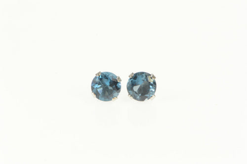 14K Round Blue Topaz Solitaire Classic Stud Earrings White Gold