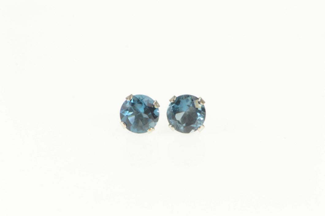 14K Round Blue Topaz Solitaire Classic Stud Earrings White Gold