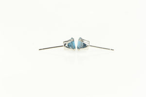 14K Round Blue Topaz Solitaire Classic Stud Earrings White Gold