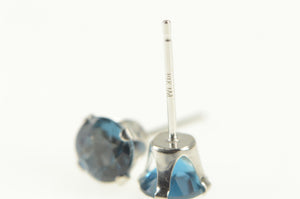 14K Round Blue Topaz Solitaire Classic Stud Earrings White Gold