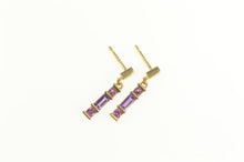 Load image into Gallery viewer, 14K Amethyst Bar Dangle Drop Statement Earrings Yellow Gold
