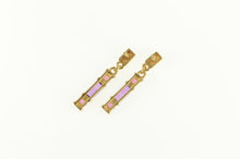 Load image into Gallery viewer, 14K Amethyst Bar Dangle Drop Statement Earrings Yellow Gold
