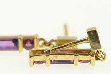 Load image into Gallery viewer, 14K Amethyst Bar Dangle Drop Statement Earrings Yellow Gold