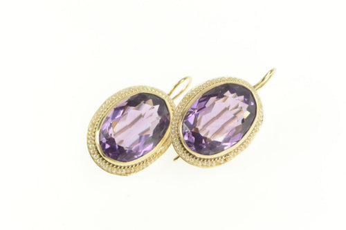 14K Victorian Amethyst Seed Pearl Halo Dangle Earrings Yellow Gold