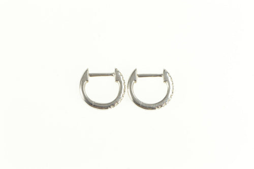 14K Diamond 8.6mm Huggies Baby Hoop Earrings White Gold